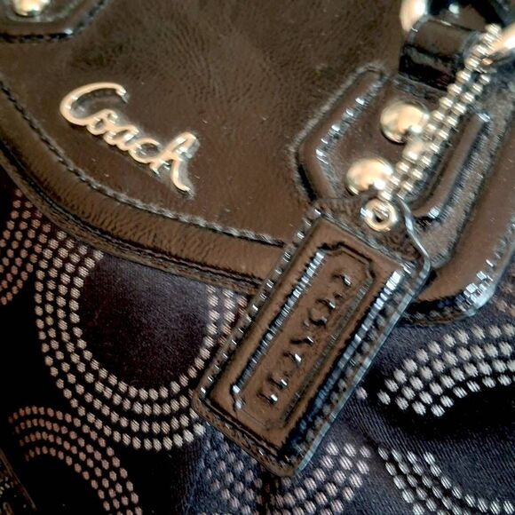 Coach Ashley Op Art Black Satchel Patent Leather Trim Purse – Removable Strap De - Picture 3 of 9